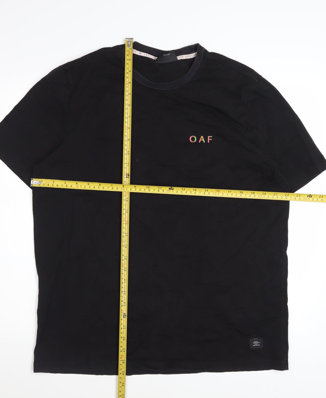 Lazy Oaf Men's Black Graphic T-Shirt Medium Beach Palm Print