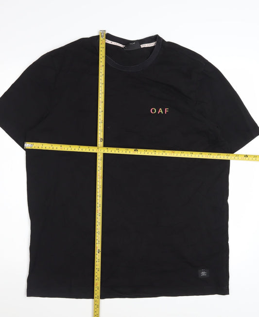 Lazy Oaf Men's Black Graphic T-Shirt Medium Beach Palm Print