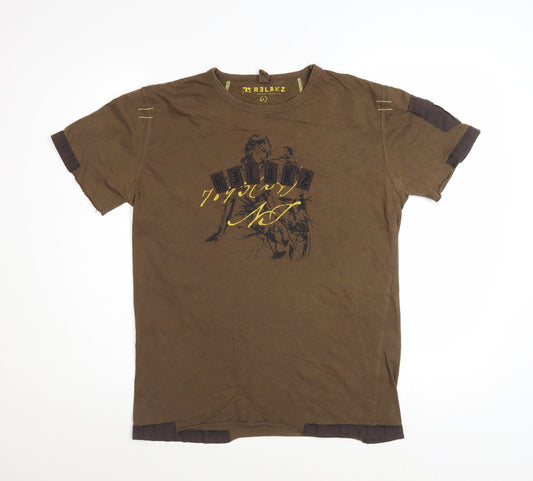 RS Relakz Men's Brown Graphic Print Crew Neck T-Shirt Size L