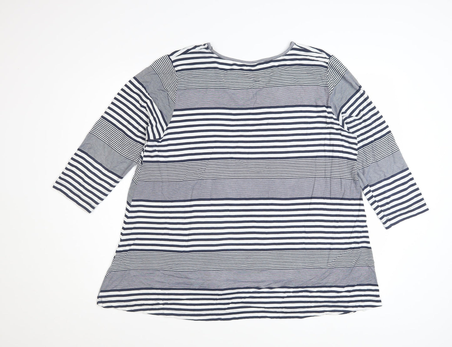 Adini Women's Blue Striped V-Neck 3/4 Sleeve Jersey Top L