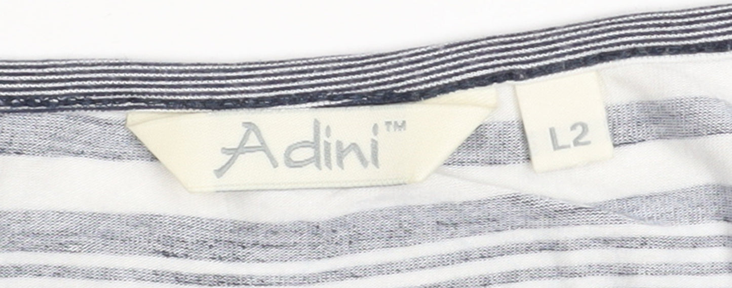 Adini Women's Blue Striped V-Neck 3/4 Sleeve Jersey Top L