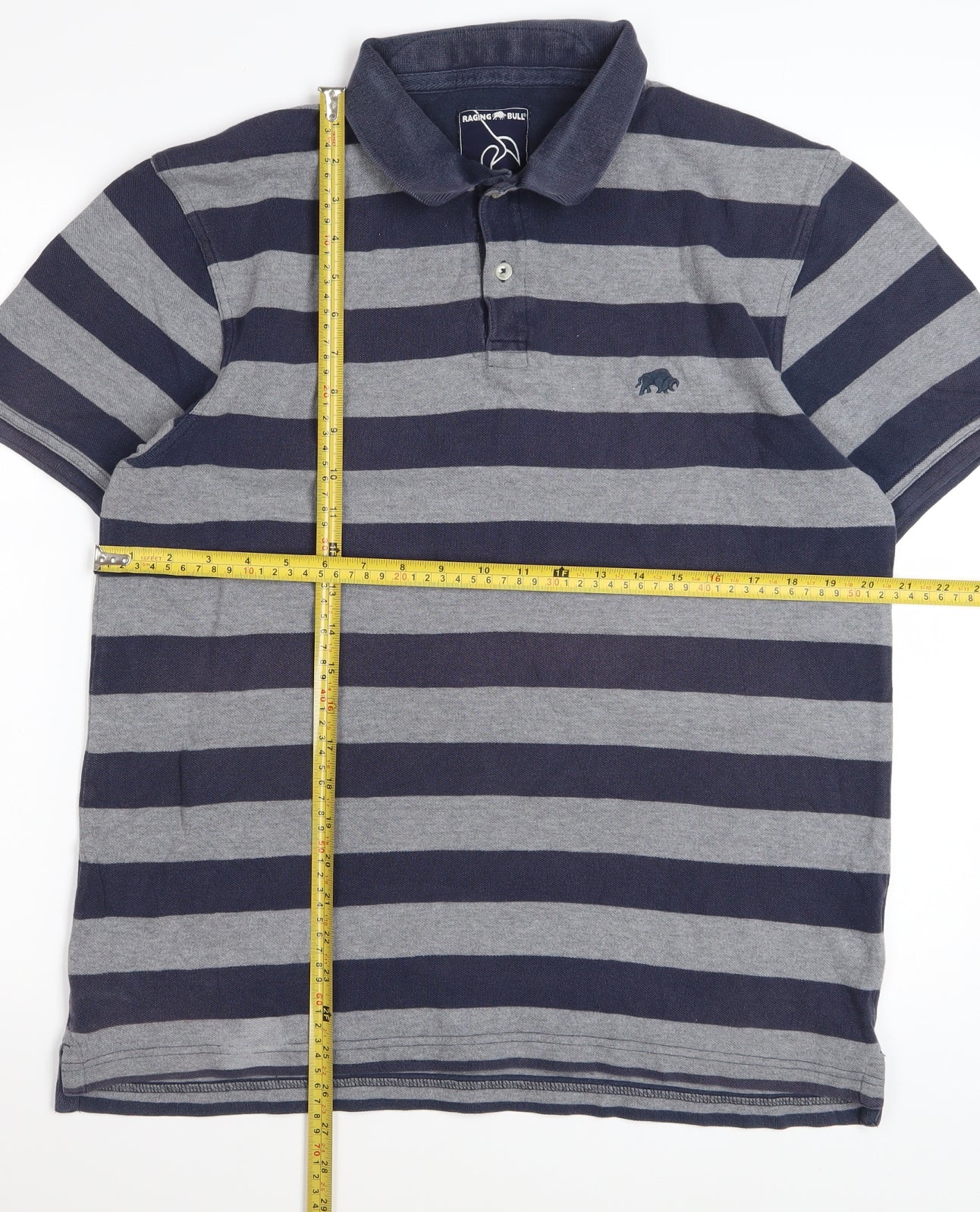 Raging Bull Men's Blue Striped Cotton Polo Shirt Size L