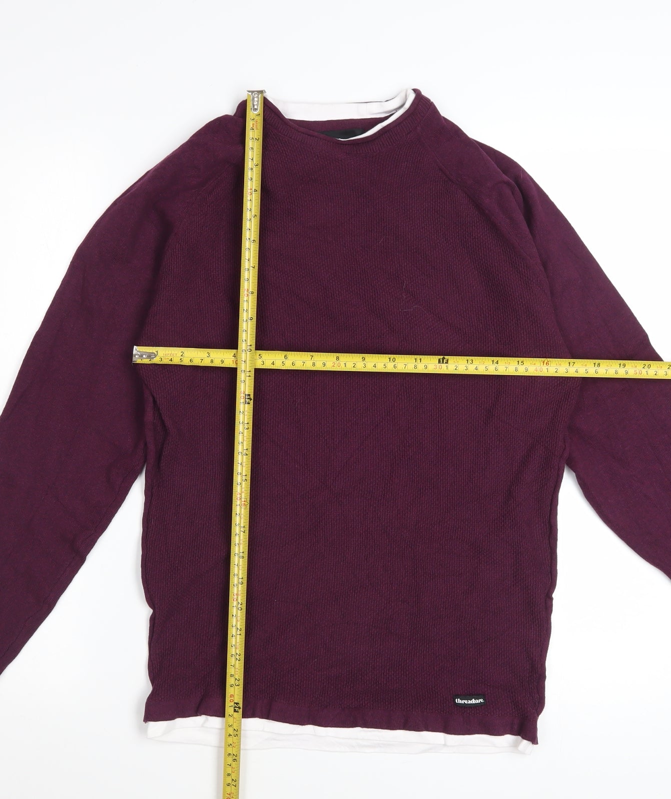 Threadbare Men's Purple Cotton Blend Crew Neck Jumper Size S