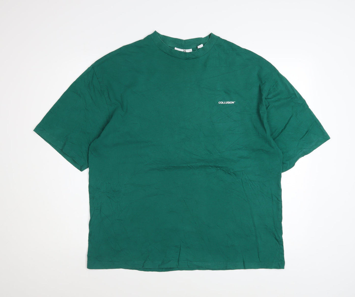Collusion Men's Green Relaxed Fit Crew Neck Cotton T-Shirt L