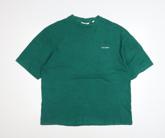Collusion Men's Green Relaxed Fit Crew Neck Cotton T-Shirt L