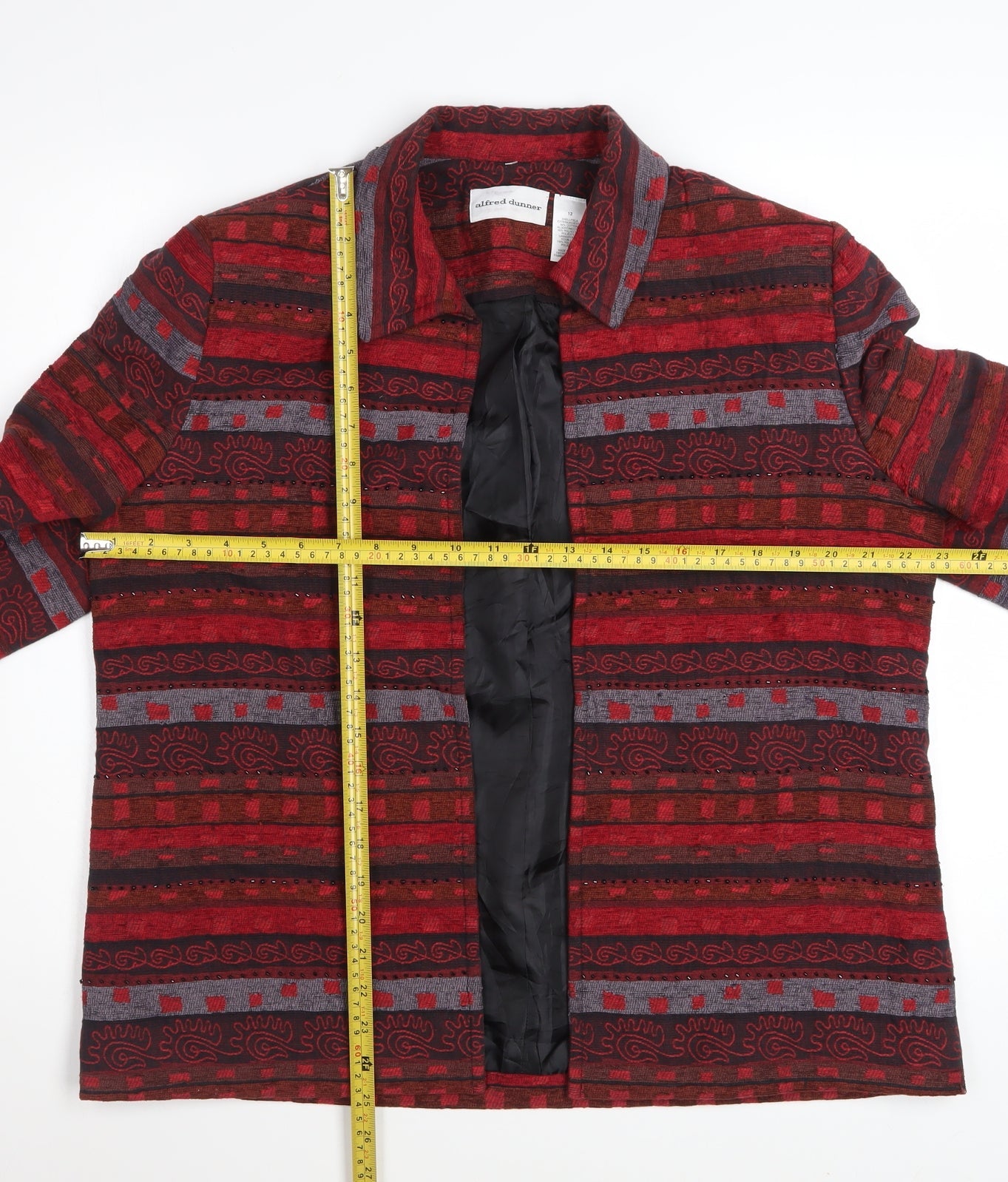 Alfred Dunner Womens Red Geometric Cotton Blend Lined Jacket Size 12