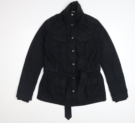Tommy Hilfiger Women's Black Cotton Belted Military Jacket Medium