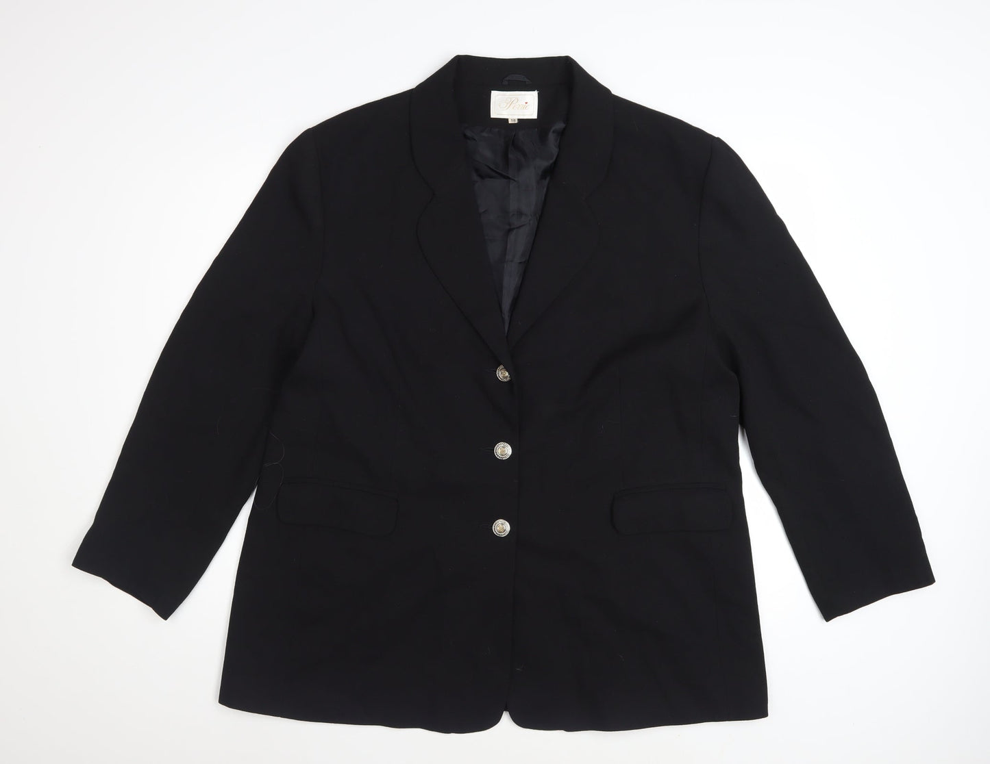 Perrie Women's Black Wool Blend Two-Button Blazer Size 18