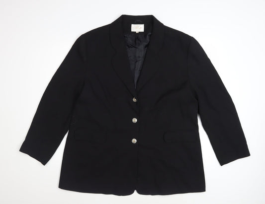 Perrie Women's Black Wool Blend Two-Button Blazer Size 18