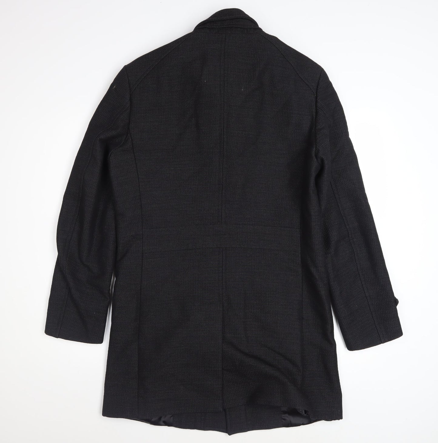 Zara Man Black Wool Blend Stand Collar Men's Overcoat Size M 40in