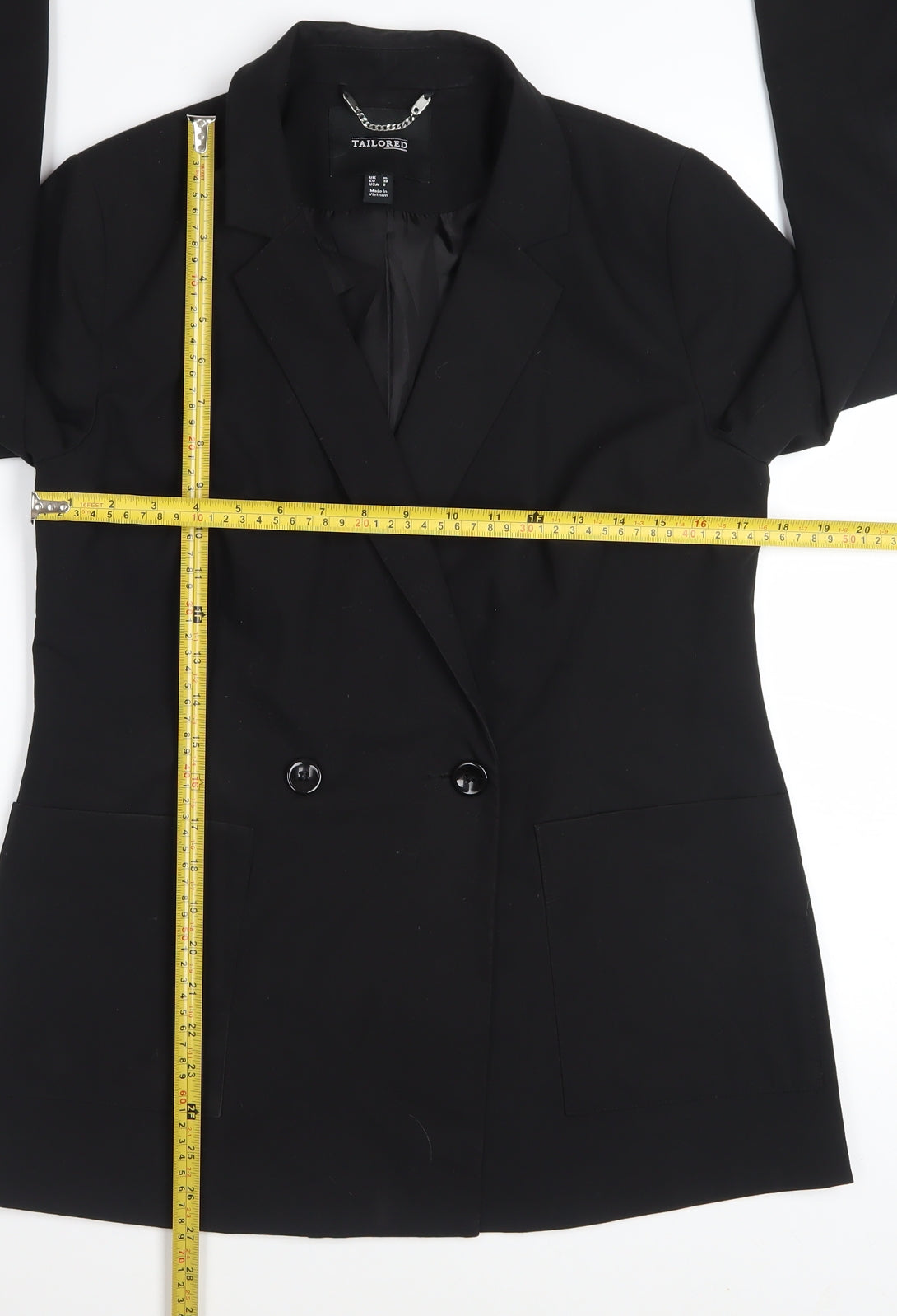 Tailored Women's Black Double-Breasted Blazer UK 10 Classic Fit