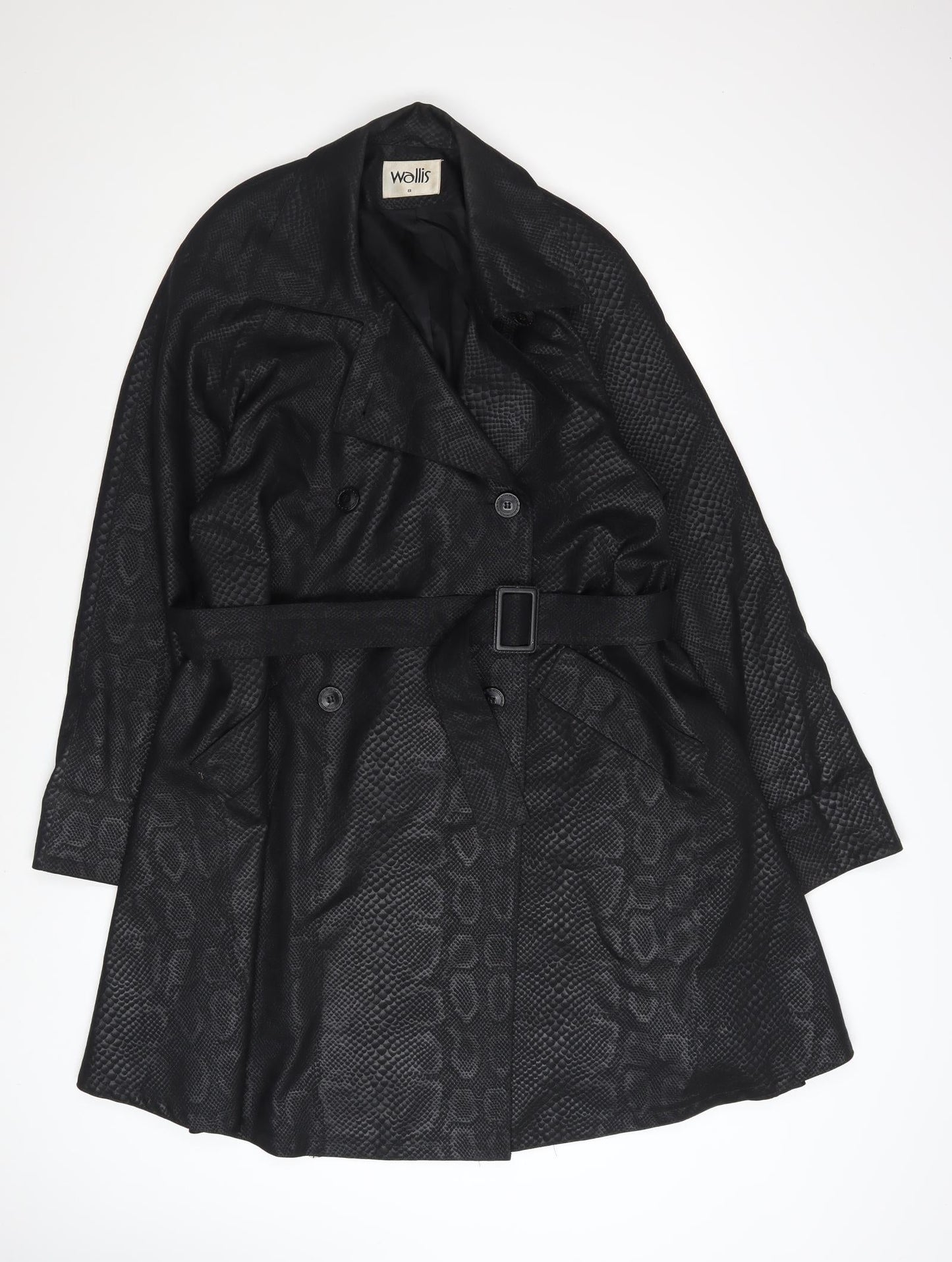 Wallis Women's Black Snake Print Belted Trench Coat Size 8