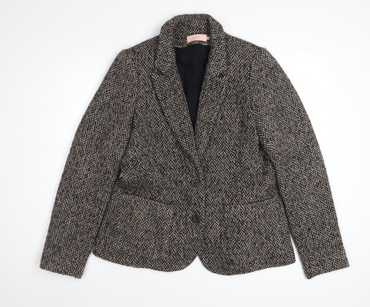 John Lewis Womens Brown Herringbone Wool Blend Blazer Size 14