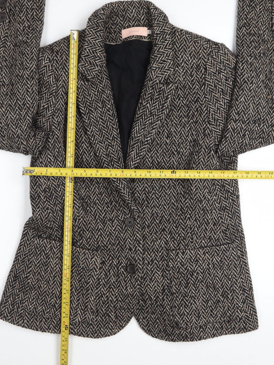 John Lewis Womens Brown Herringbone Wool Blend Blazer Size 14