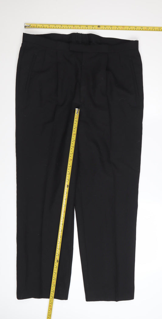 Luis Fabre Men's Black Wool Blend Pleated Dress Trousers 38W 31.5L