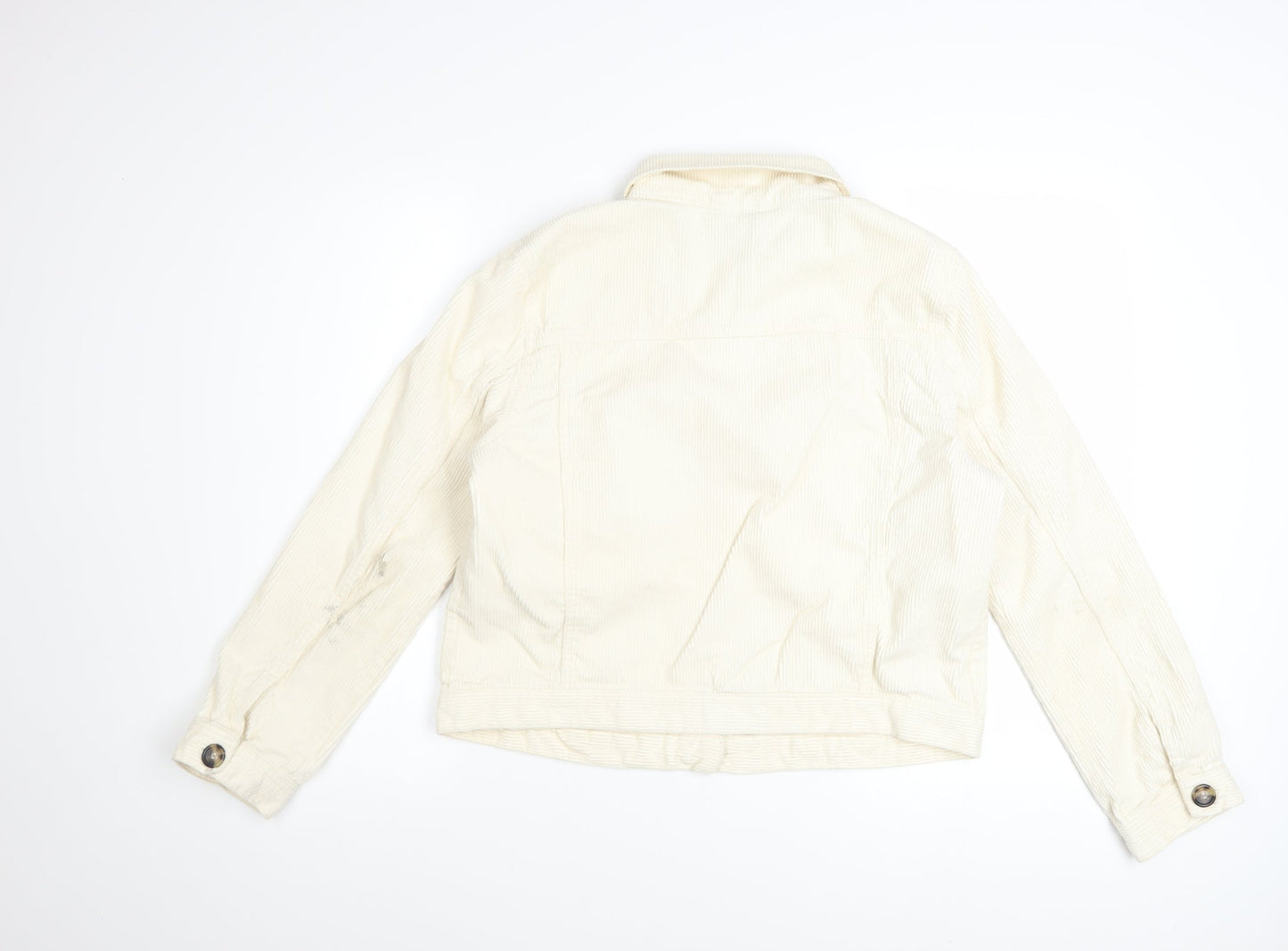 H&M Women Ivory Corduroy Basic Button Jacket Size M