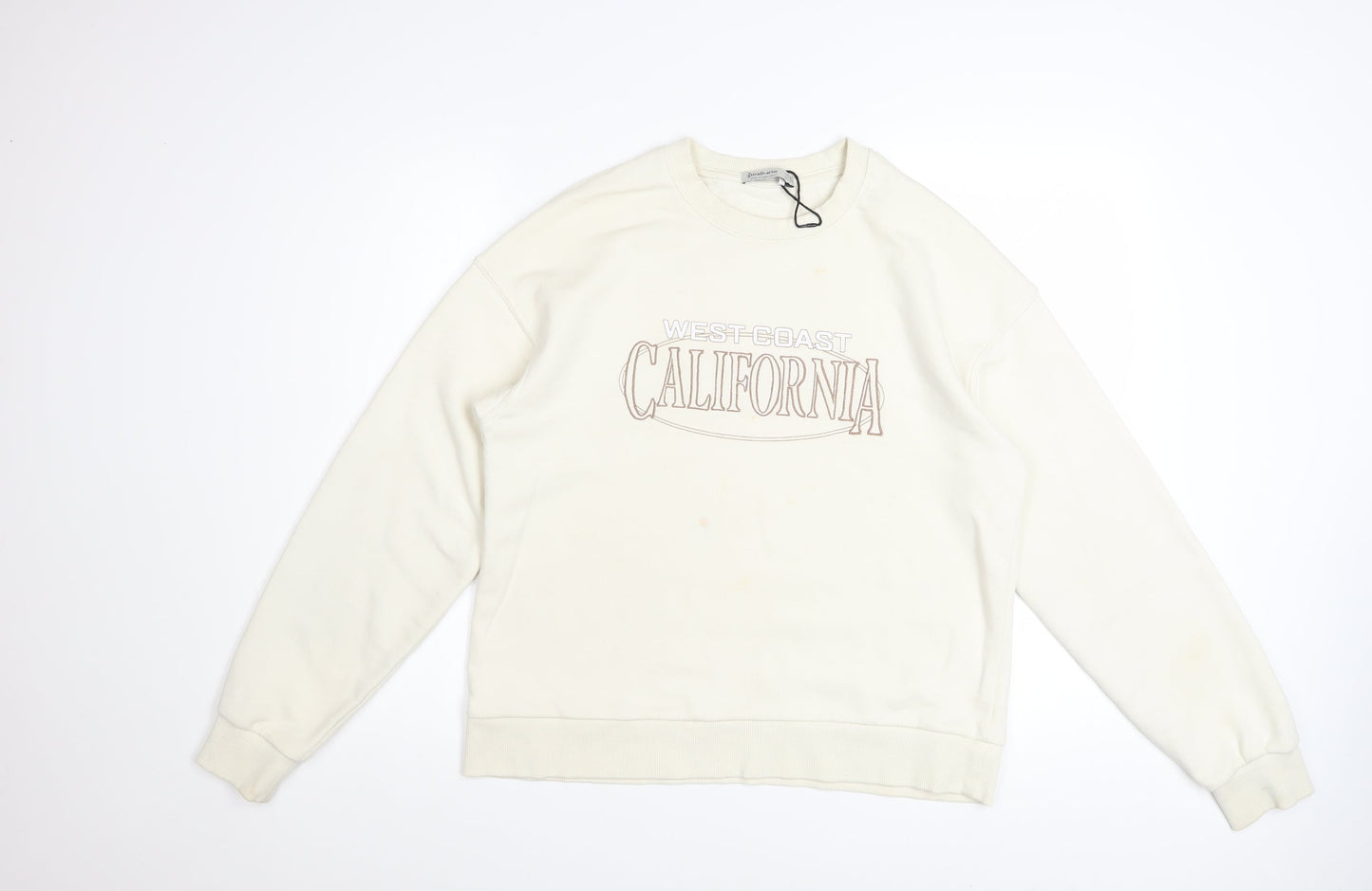 Stradivarius Womens Ivory California Pullover Sweatshirt M
