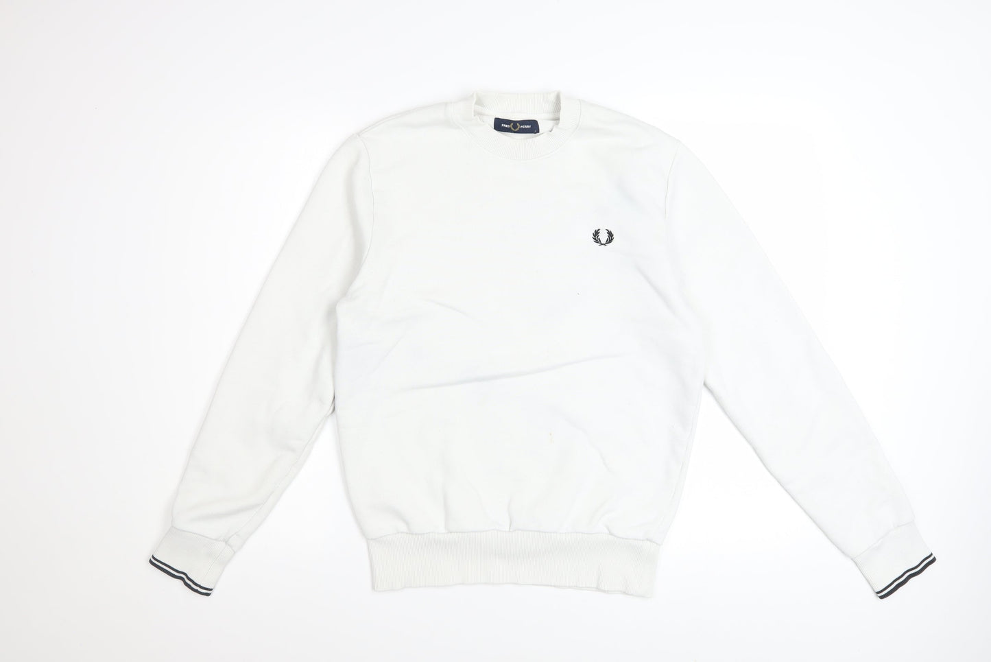 Fred Perry Men's White Small Crew Neck Pullover Sweatshirt
