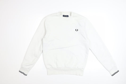 Fred Perry Men's White Small Crew Neck Pullover Sweatshirt