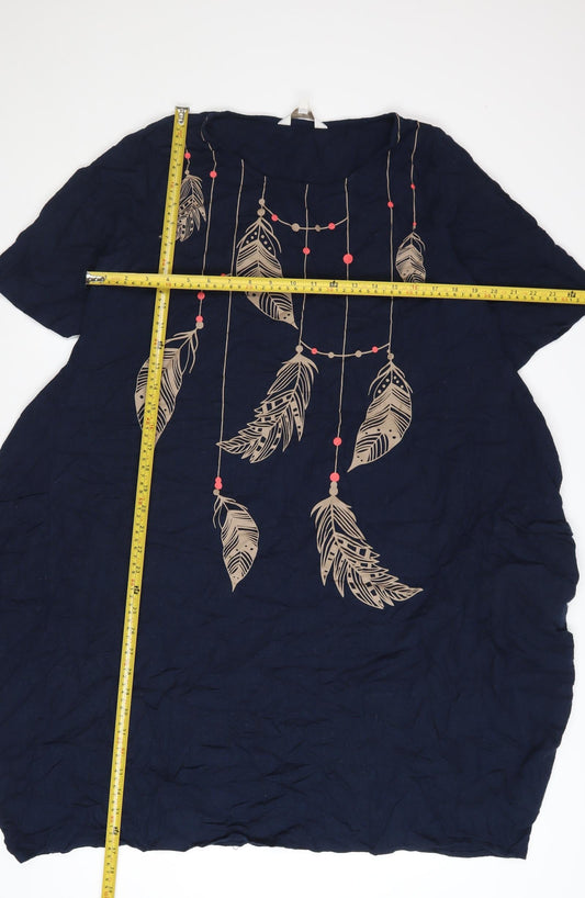 Apricot Women's Blue Feather Print Shift Dress Size M