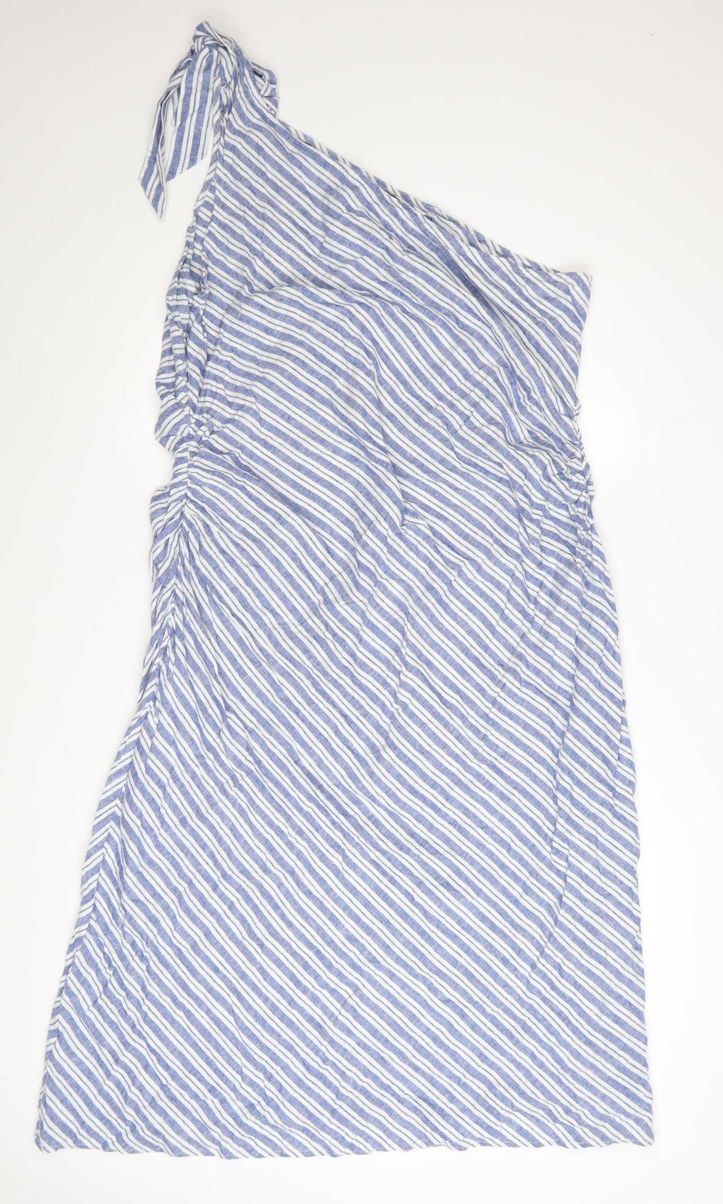 Marks and Spencer Women Blue Striped One Shoulder Ruffle Dress Size 20