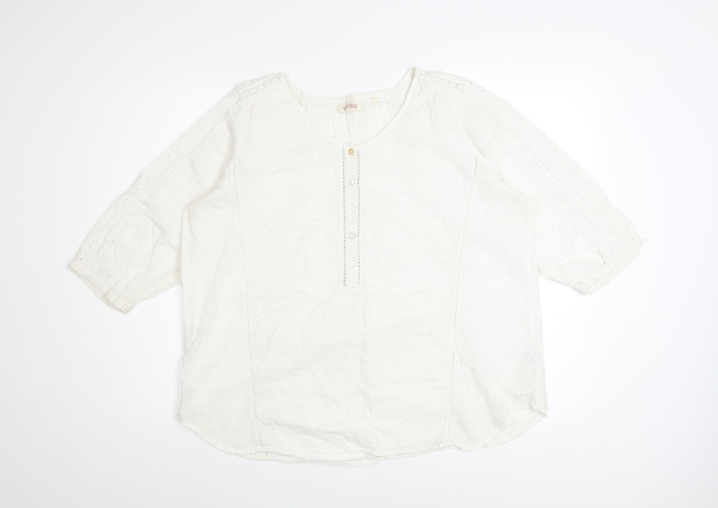 Fat Face Women’s White Cotton 3/4 Sleeve Tunic Blouse UK 18