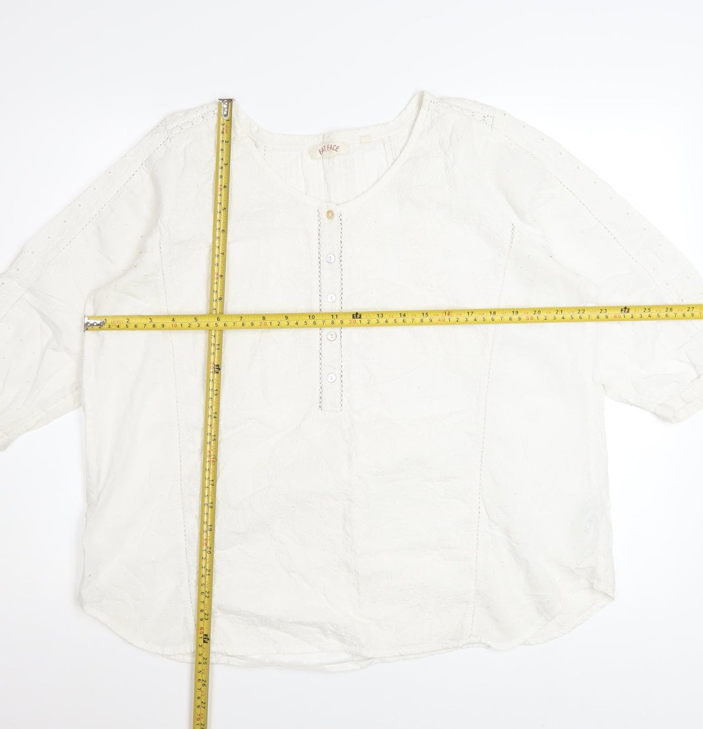 Fat Face Women’s White Cotton 3/4 Sleeve Tunic Blouse UK 18