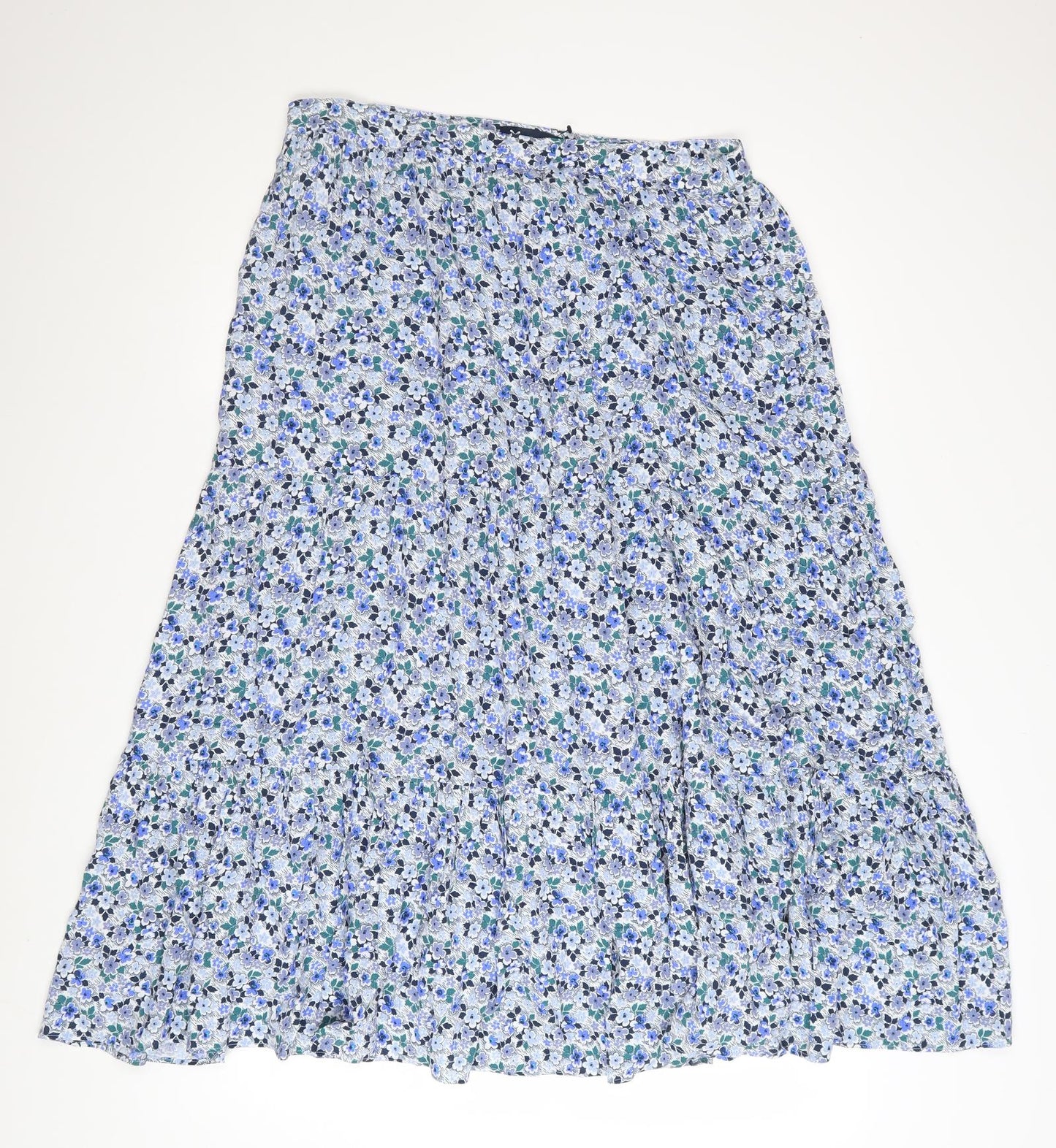 Crew Clothing Women Blue Floral Cotton Midi A-Line Skirt Size 12