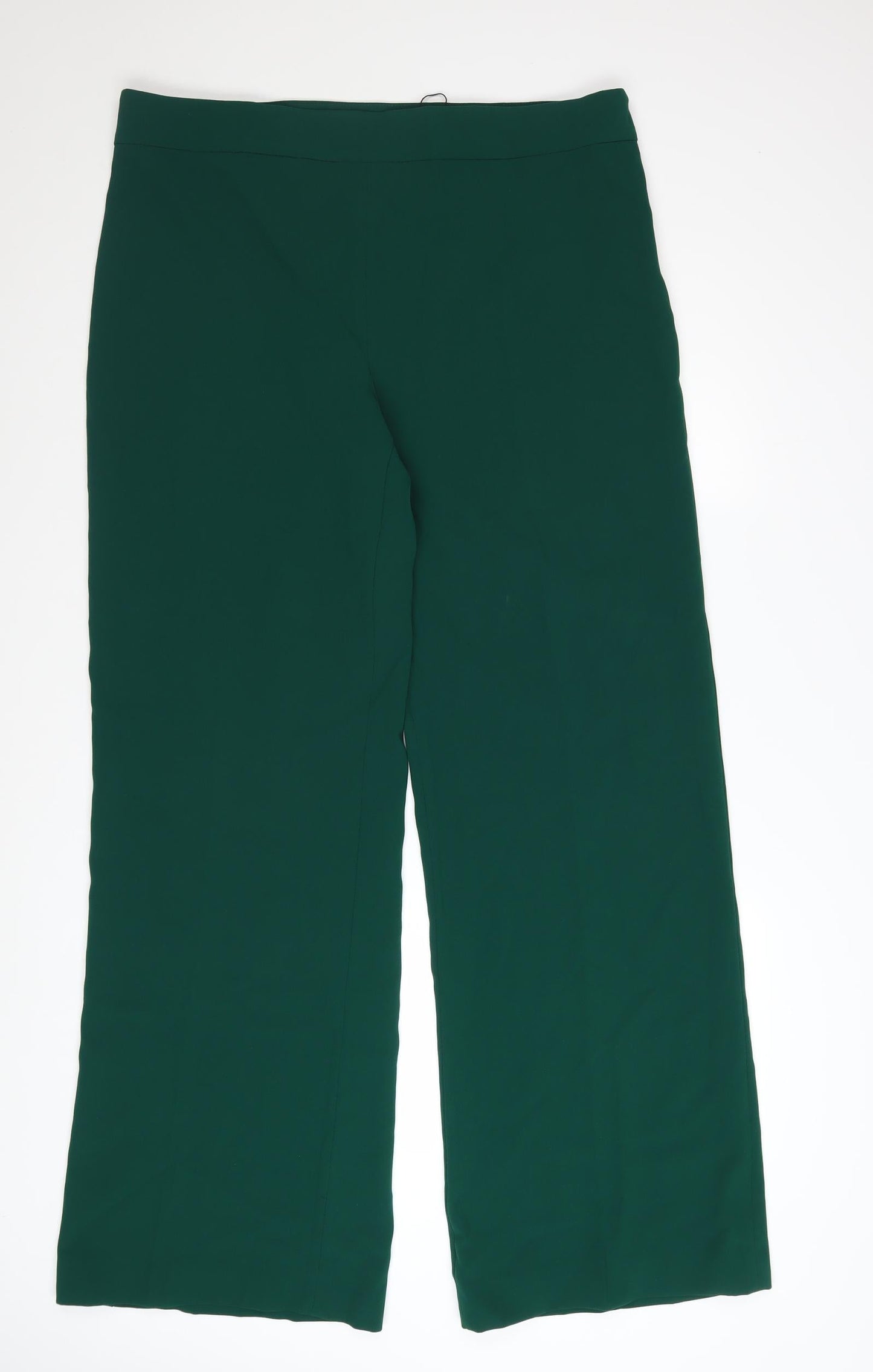 Zara Women Green Wide-Leg Trousers 2XL Polyester Crepe
