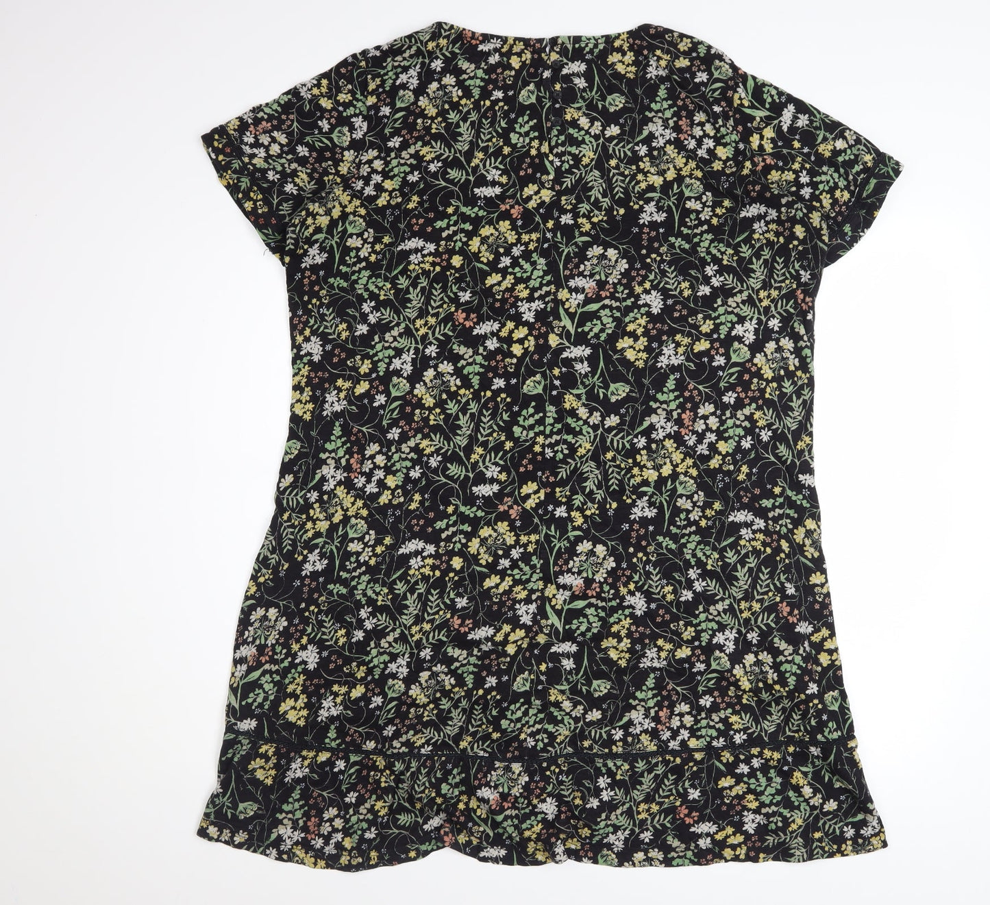 Fat Face Womens Black Floral Shift Dress Size 14 Short Sleeve