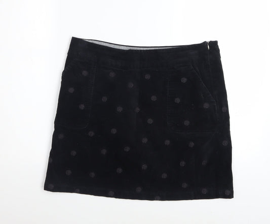 White Stuff Women's Black Corduroy Polka Dot A-Line Skirt UK 12