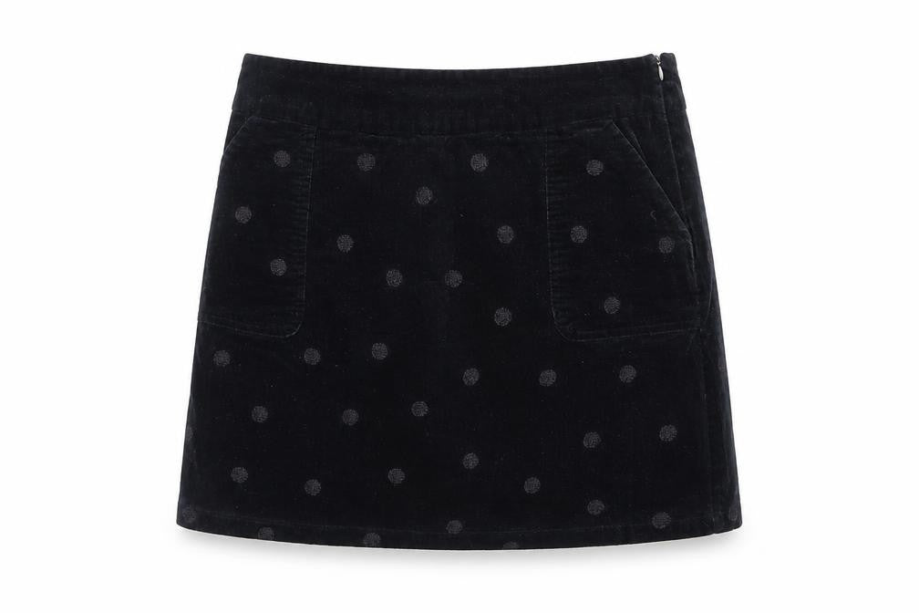 White Stuff Women's Black Corduroy Polka Dot A-Line Skirt UK 12