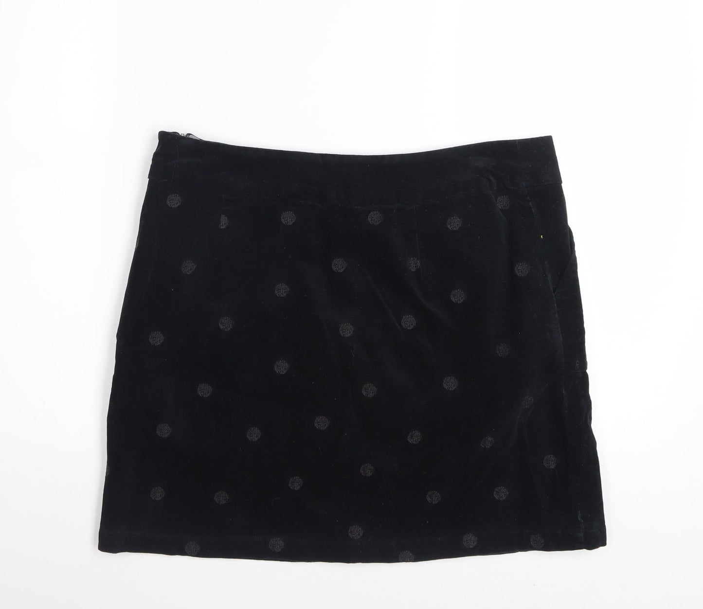 White Stuff Women's Black Corduroy Polka Dot A-Line Skirt UK 12