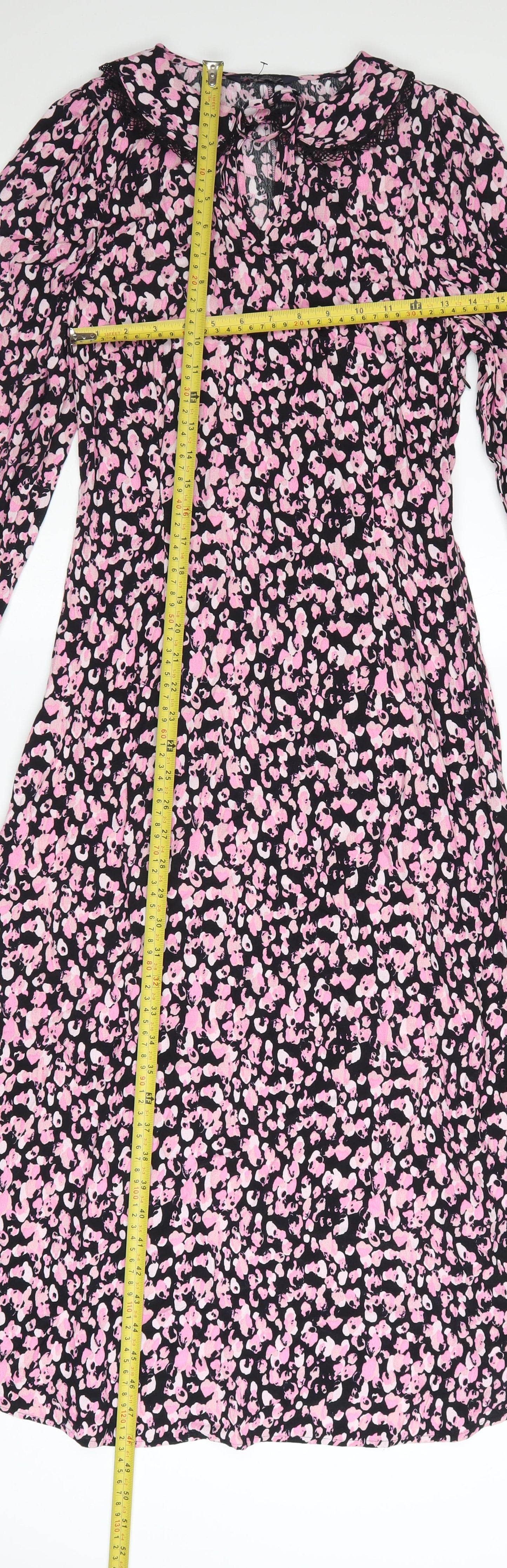 Marks and Spencer Women's Pink Floral Midi A-Line Dress Size 8