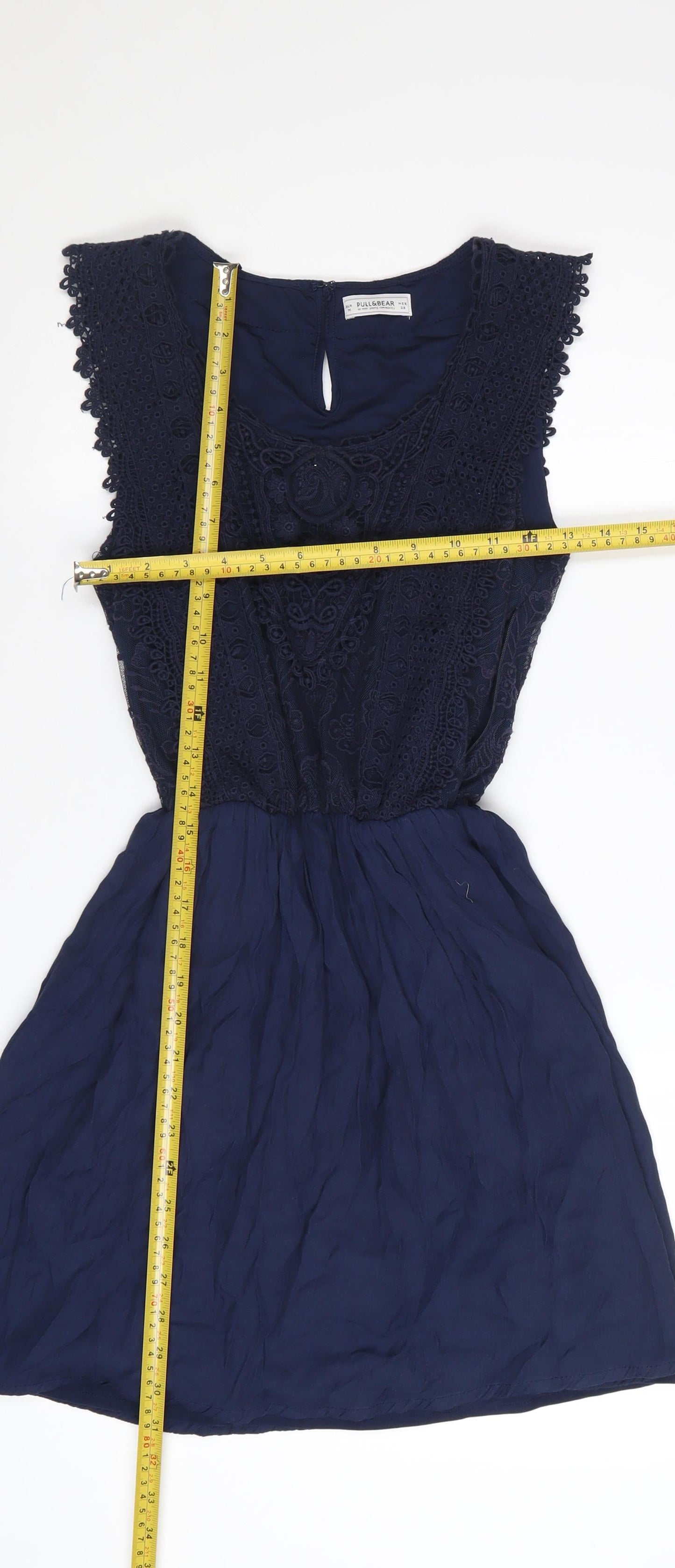Pull & Bear Women's Blue Cotton A-Line Sleeveless Dress Size 12
