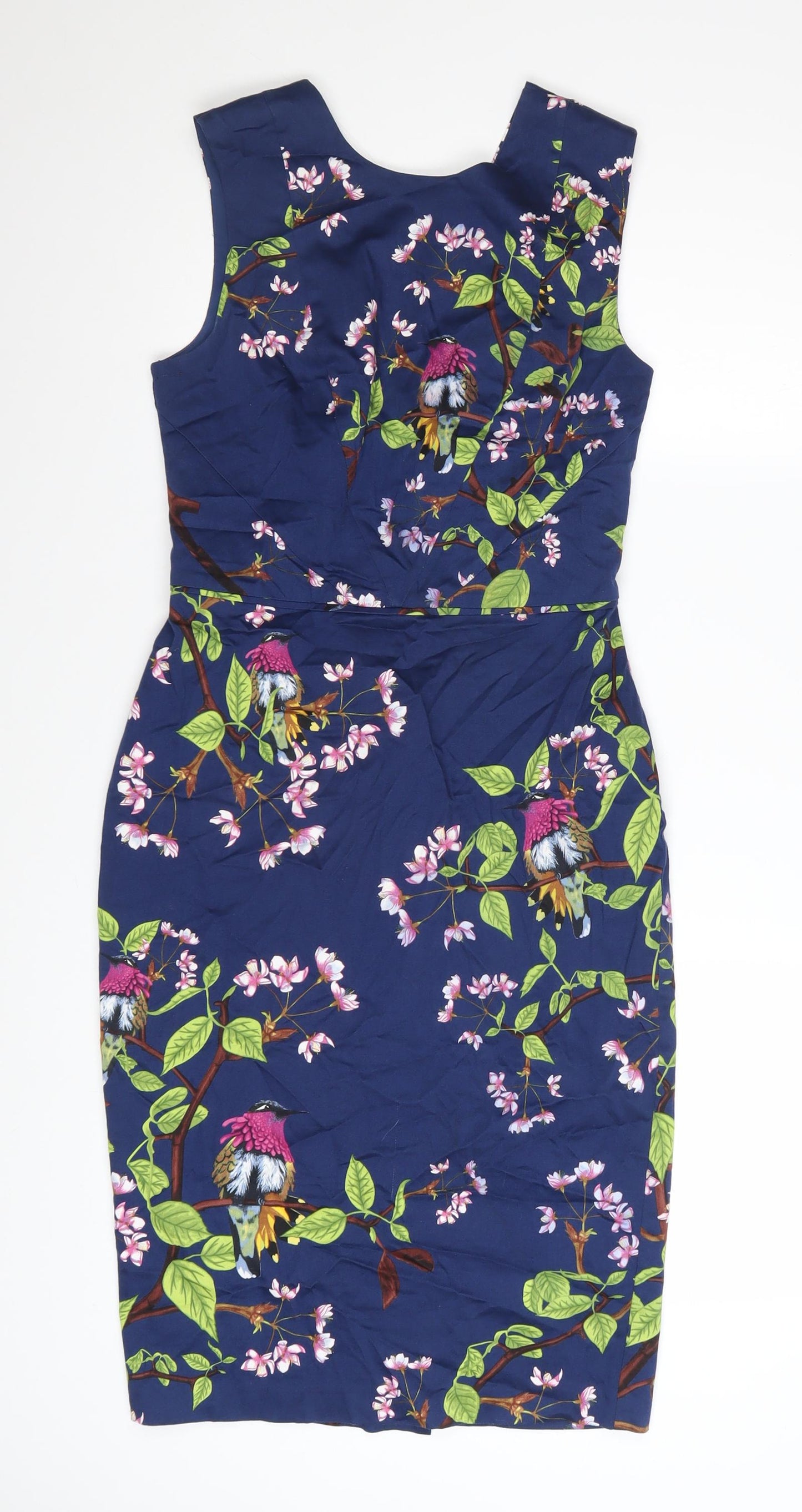 Oasis Women's Blue Floral Bird Sheath Dress Size 8