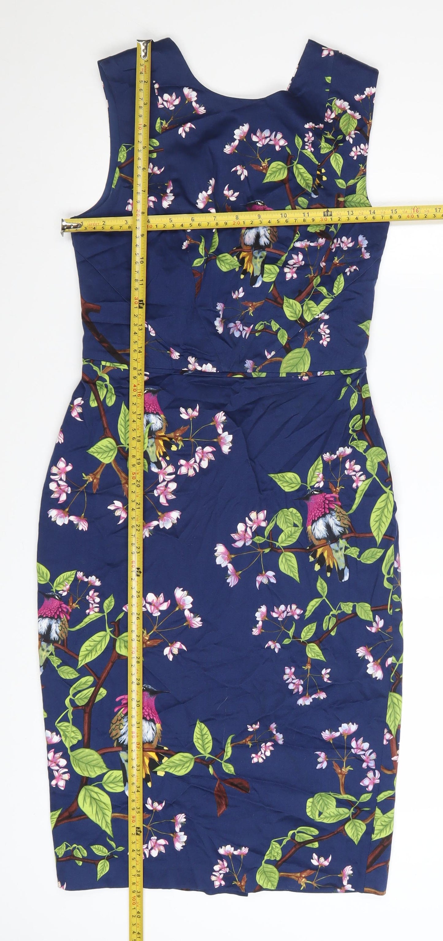 Oasis Women's Blue Floral Bird Sheath Dress Size 8