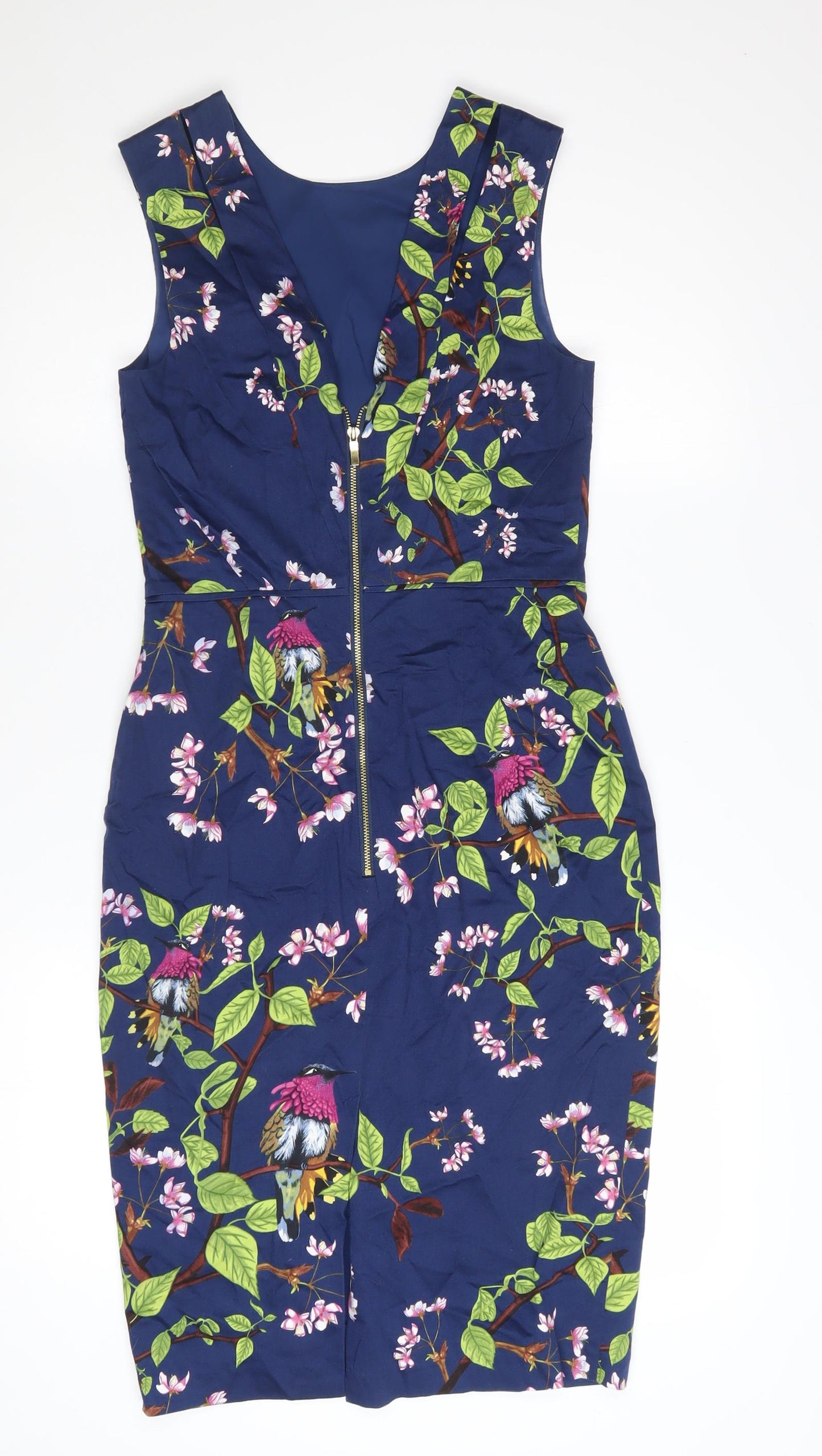 Oasis Women's Blue Floral Bird Sheath Dress Size 8