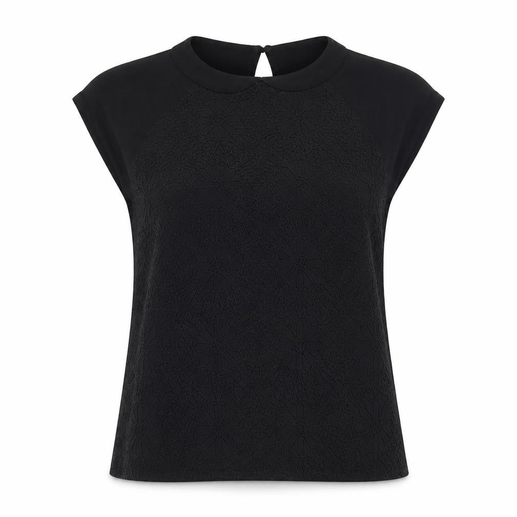 Mango Collection Women Black Collared Short Sleeve Blouse Size L