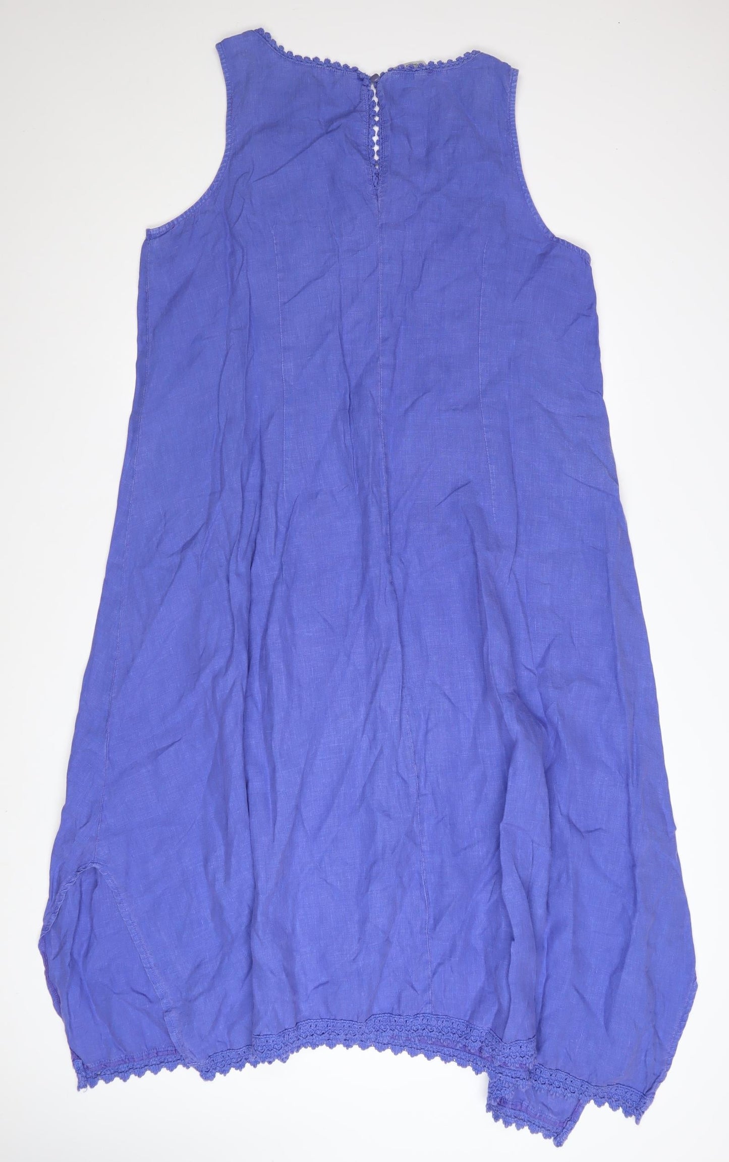 GRAND Women Blue Linen Shift Dress Size 14 Sleeveless Summer Casual