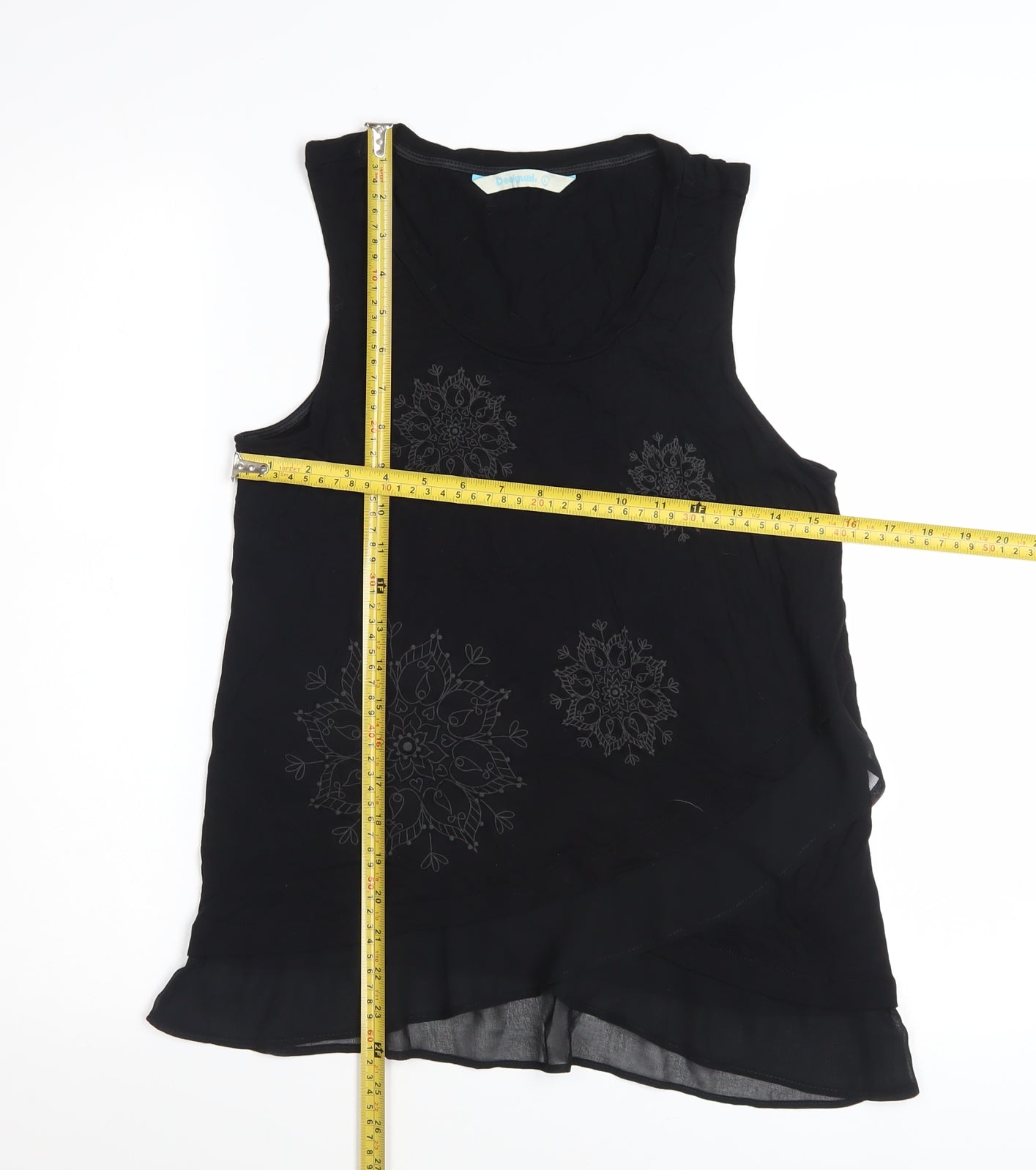 Desigual Womens Black Embroidered Sleeveless Viscose Tank Top L