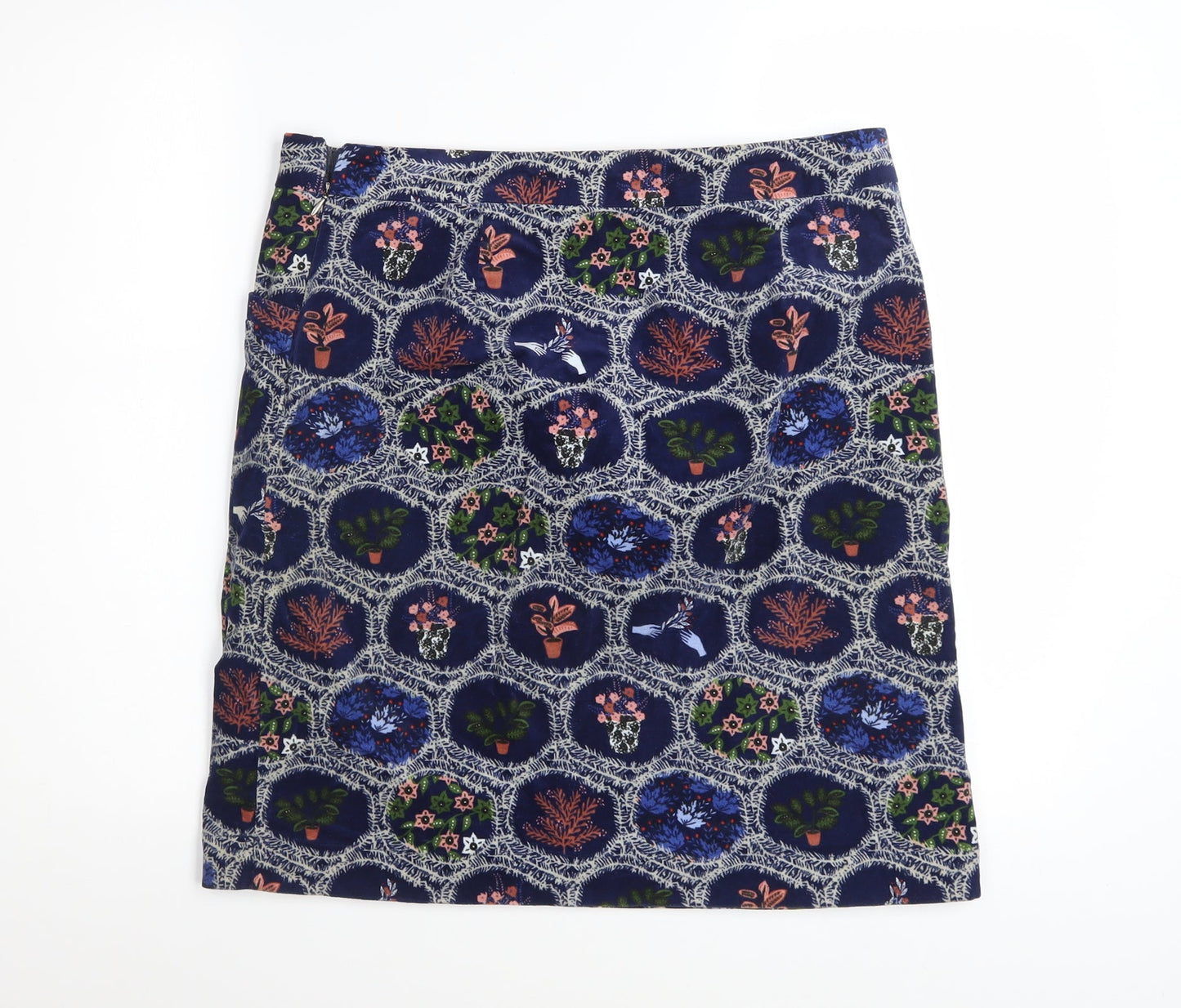 White Stuff Women's Blue Floral Cotton Stretch Pencil Skirt UK 12