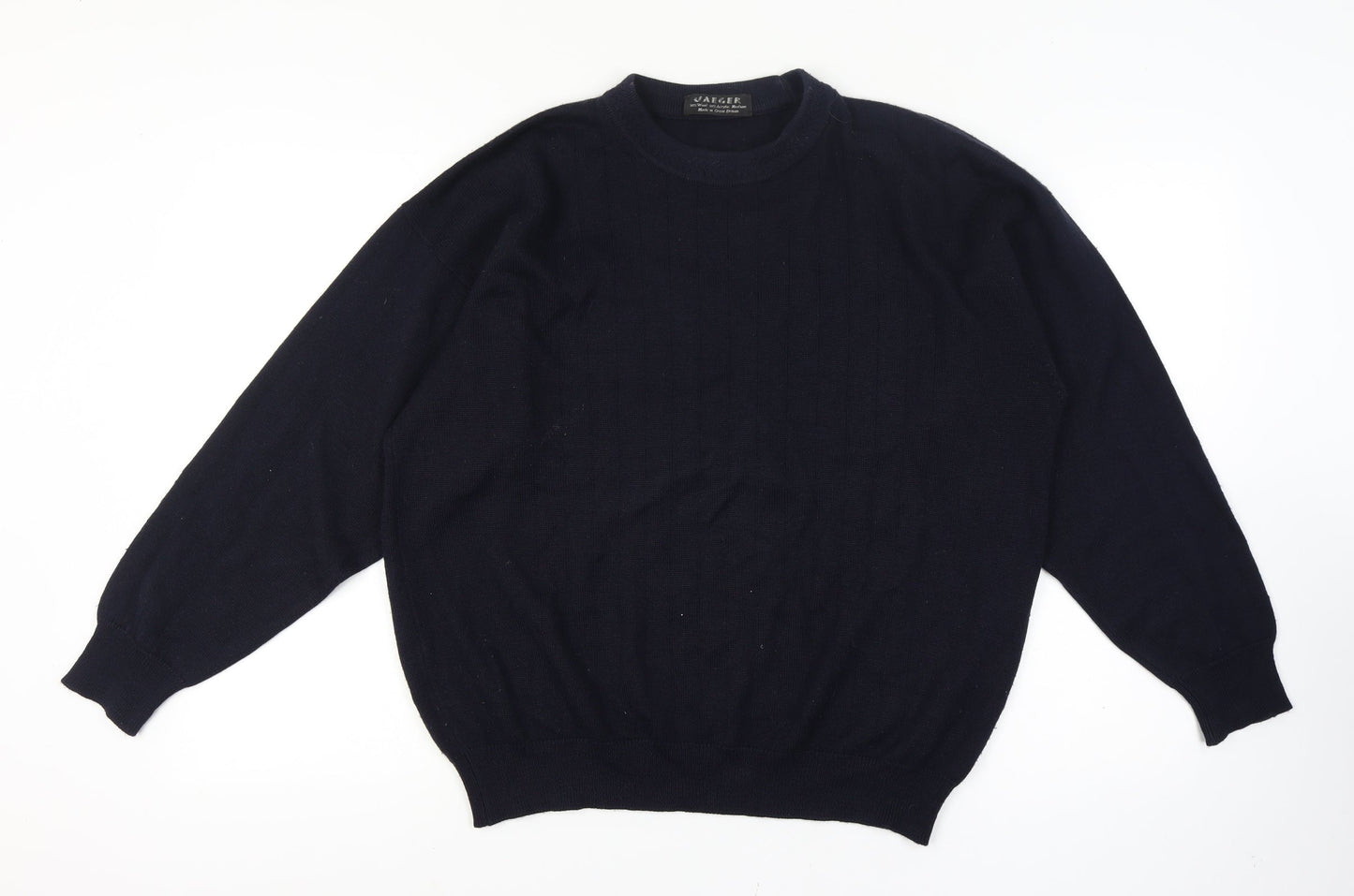 Jaeger Men's Blue Wool Blend Crew Neck Pullover Jumper Medium