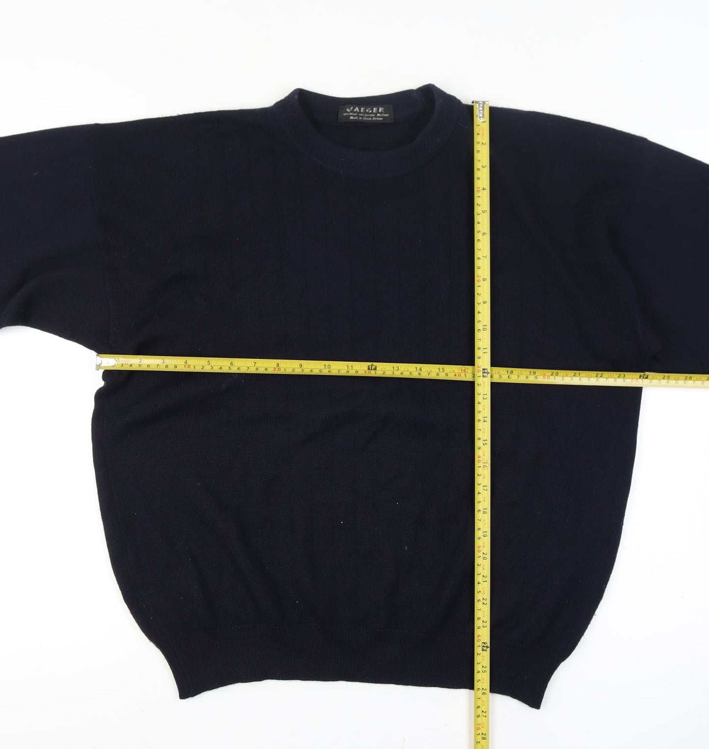 Jaeger Men's Blue Wool Blend Crew Neck Pullover Jumper Medium
