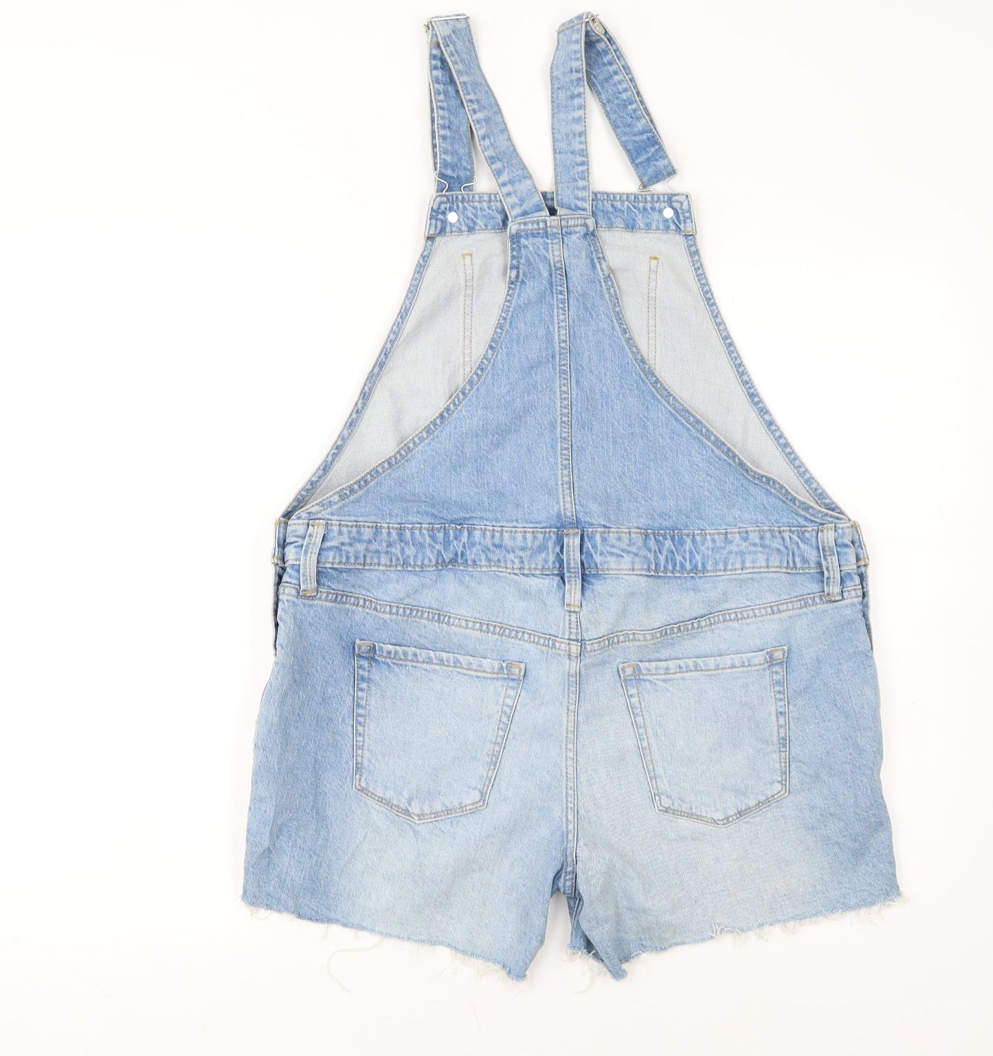 Isabel Maternity Blue Denim Distressed Dungaree Shorts Women’s Size 8