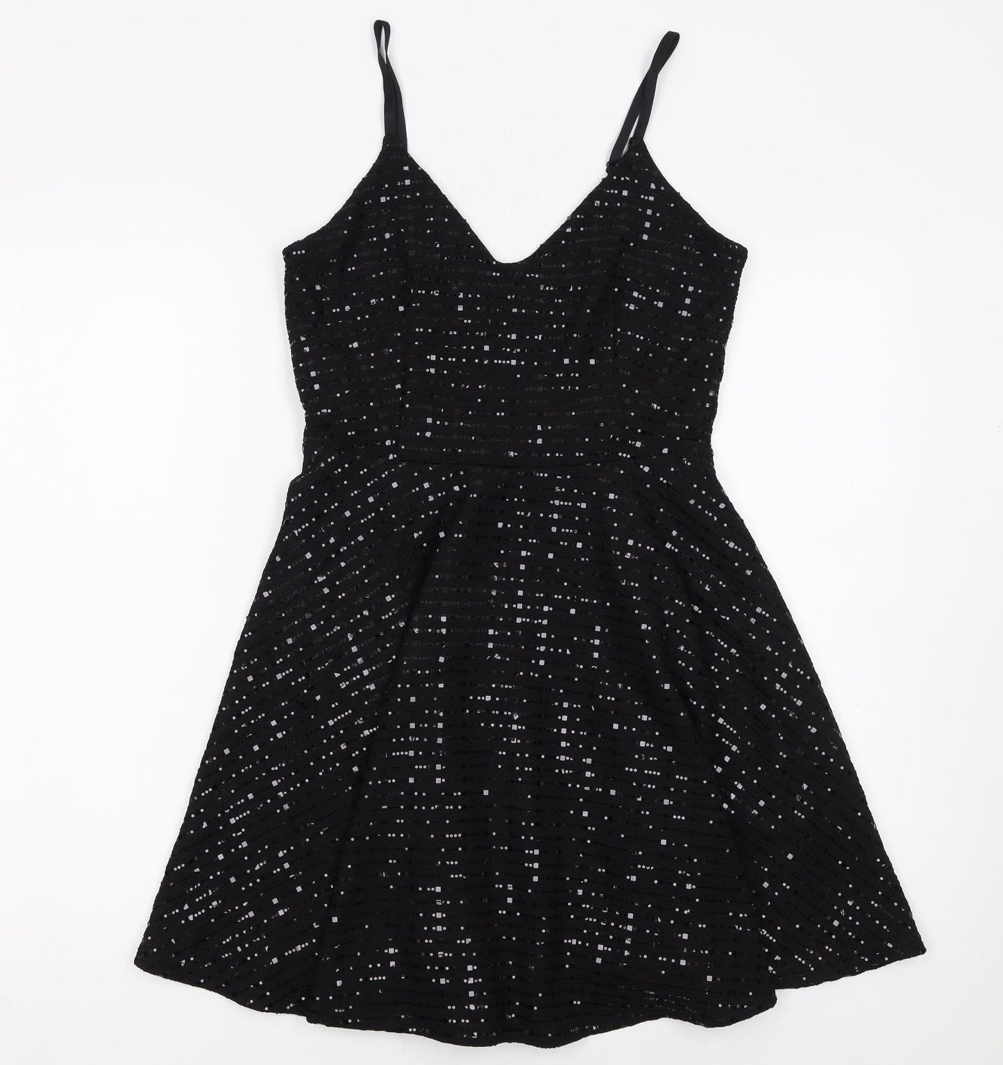 New Look Women Black Size 10 Sequin Fit & Flare Party Dress