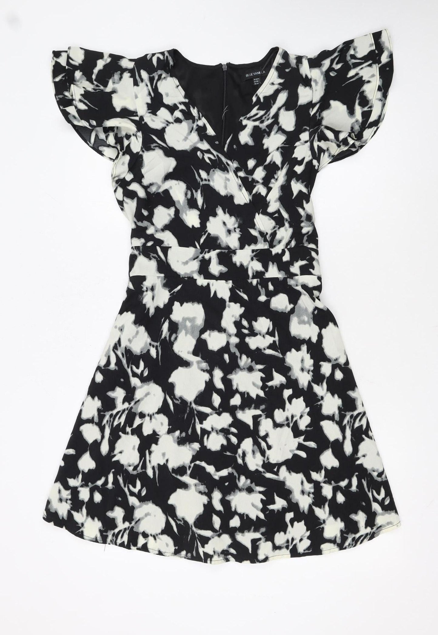Blue Vanilla Women's Black Floral A-Line Short Dress Size 8