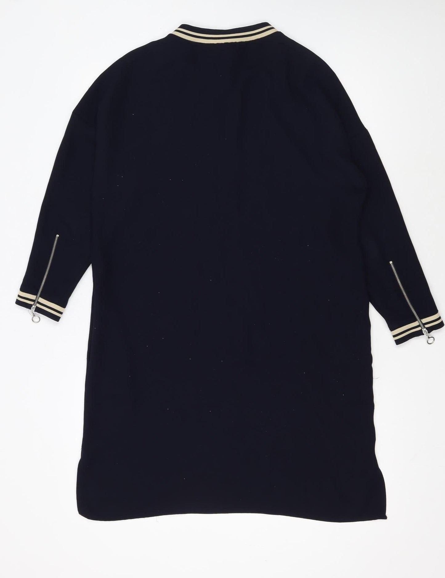Zara Women Black Shift Dress S High Neck Zip Knit Casual Classic