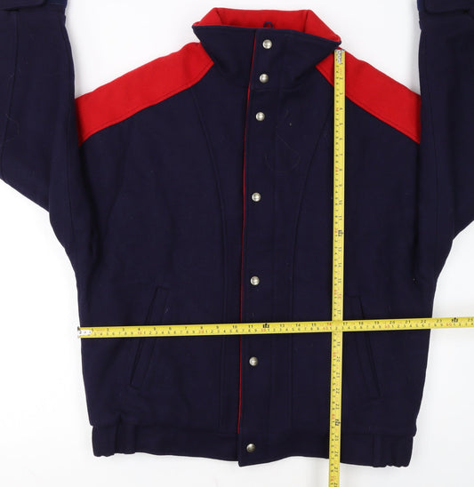 Woolrich Men's Blue and Red Wool Bomber Jacket M Winter Outdoor