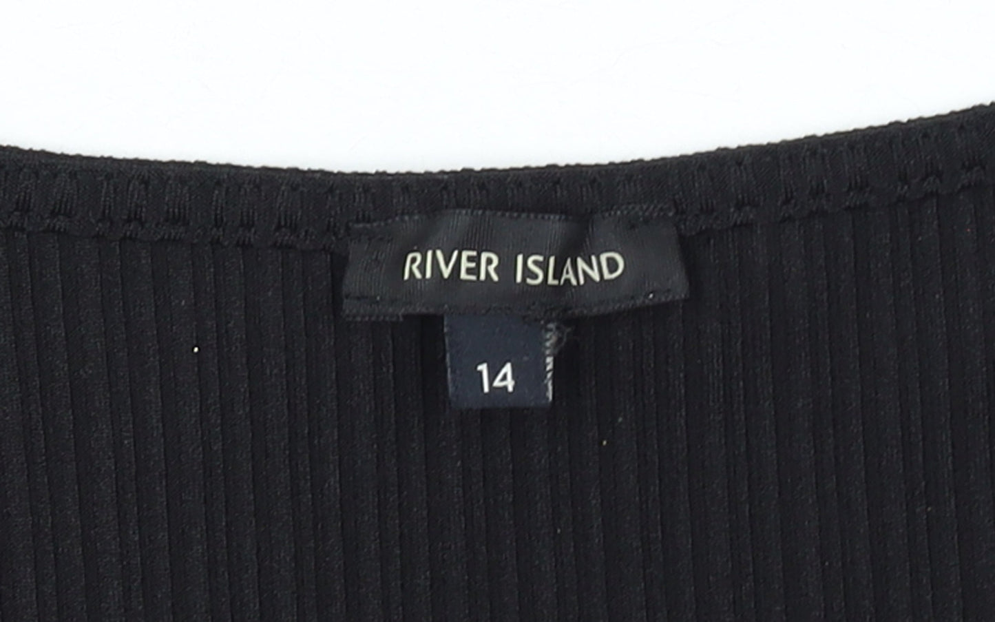 River Island Women’s Black Ribbed Zip Front Cropped Top Size 14